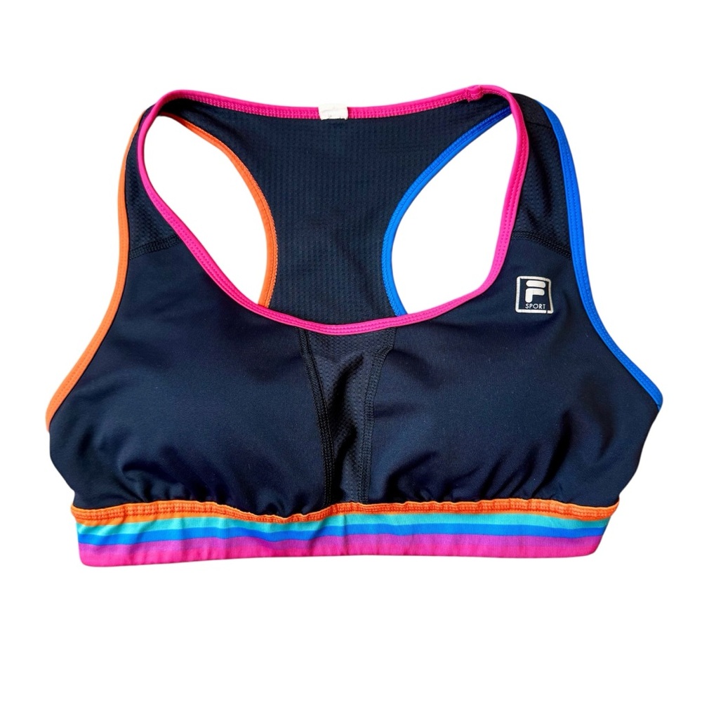 Fila Sport Neon Rainbow and Black Racerback Padded Sports Bra Size Large